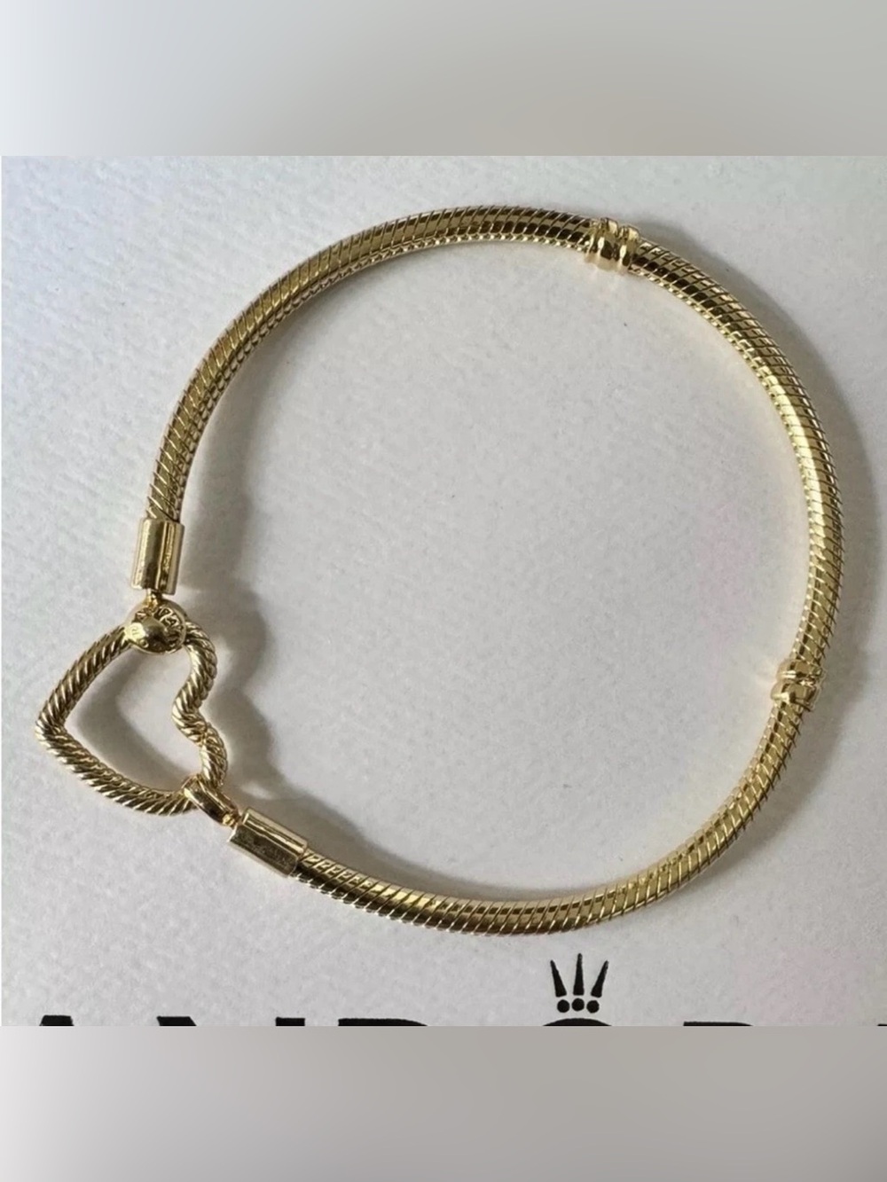 Pandora 14k Gold Moments Heart Closure Snake Chain Bracelet 8.3 inches